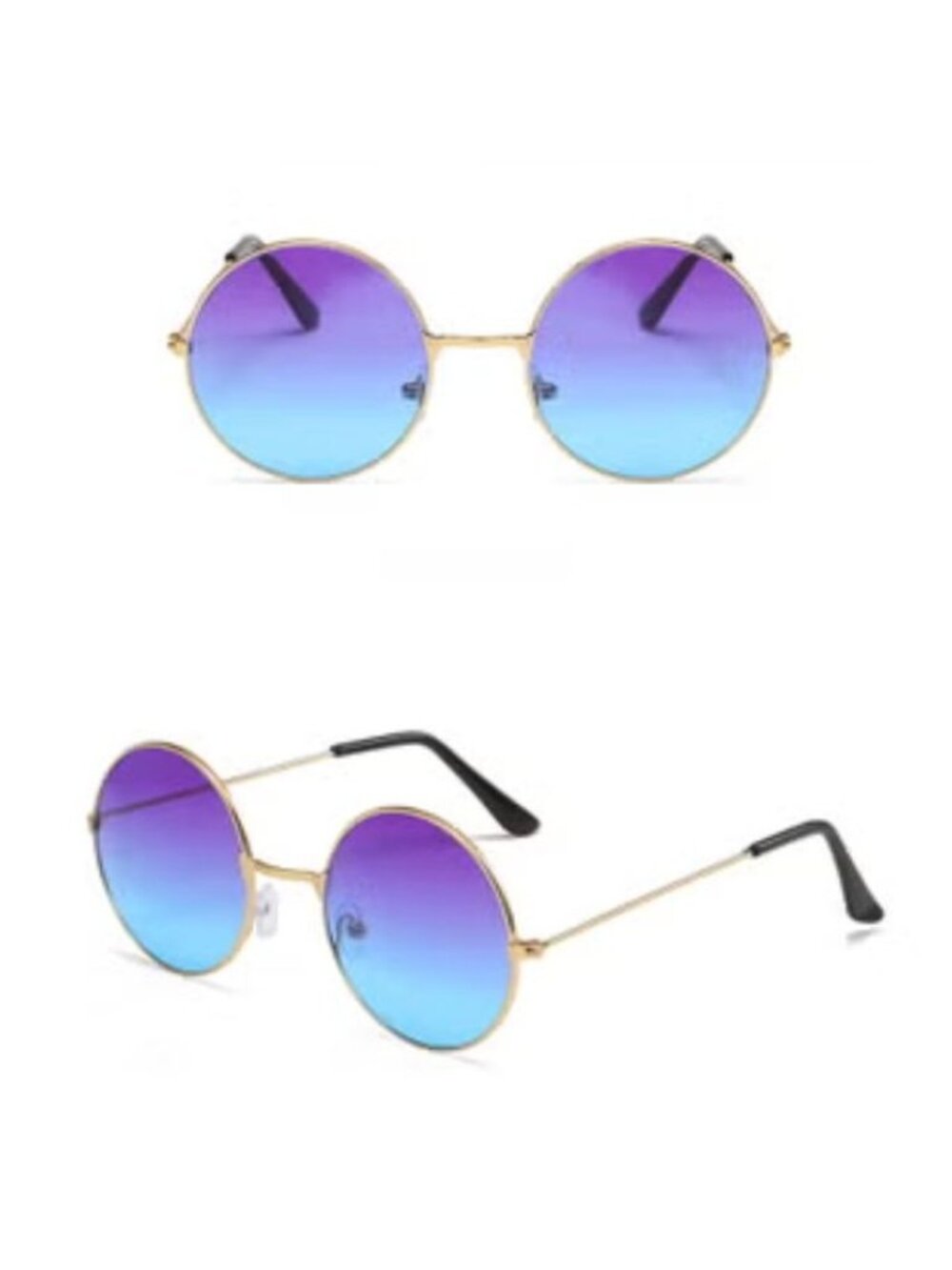 Retro Round Sunglasses With Gold Metal Frame Gradient Purple to Blue Lenses